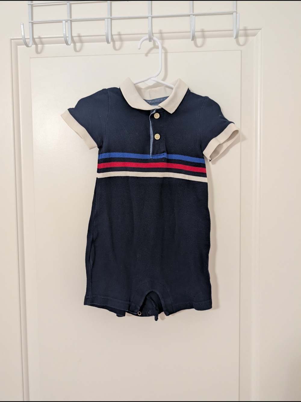 💥3/$24 GAP Navy Polo Romper with Red, Blue & White Stripes